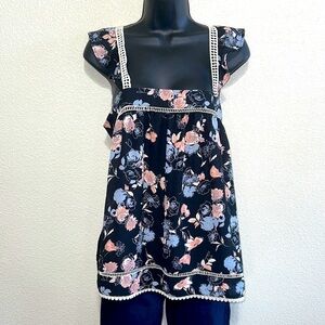 Lily White Black Pink Floral Top